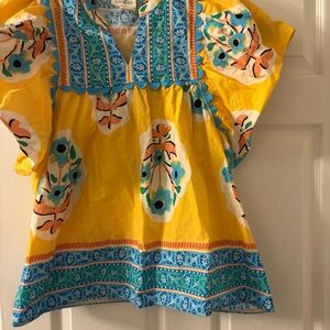 Umgee Yellow Boho Top with Blue and Green Accents